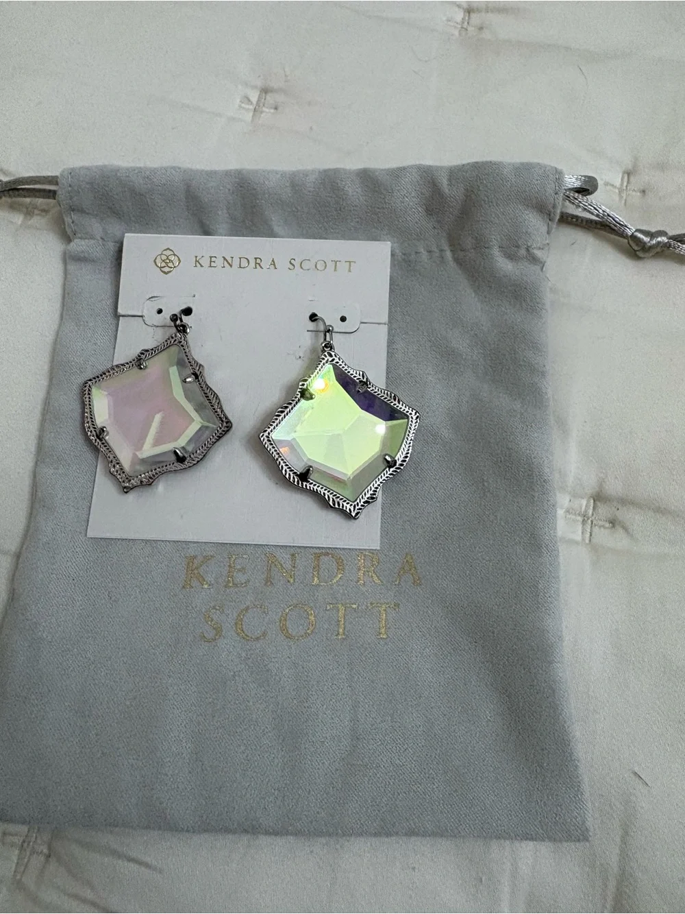 Kendra Scott Iridescent Dichroic Glass Silver Dangle Earrings